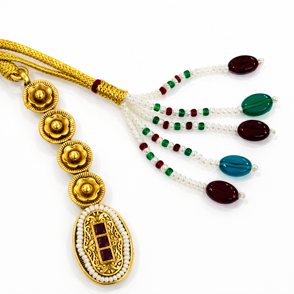 Royal Ruby Antique Necklace Set with Matching Earrings