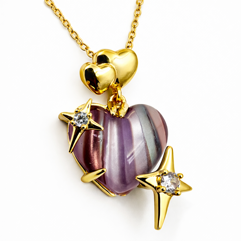 Aurora Heart Star Crystal Chain Pendant