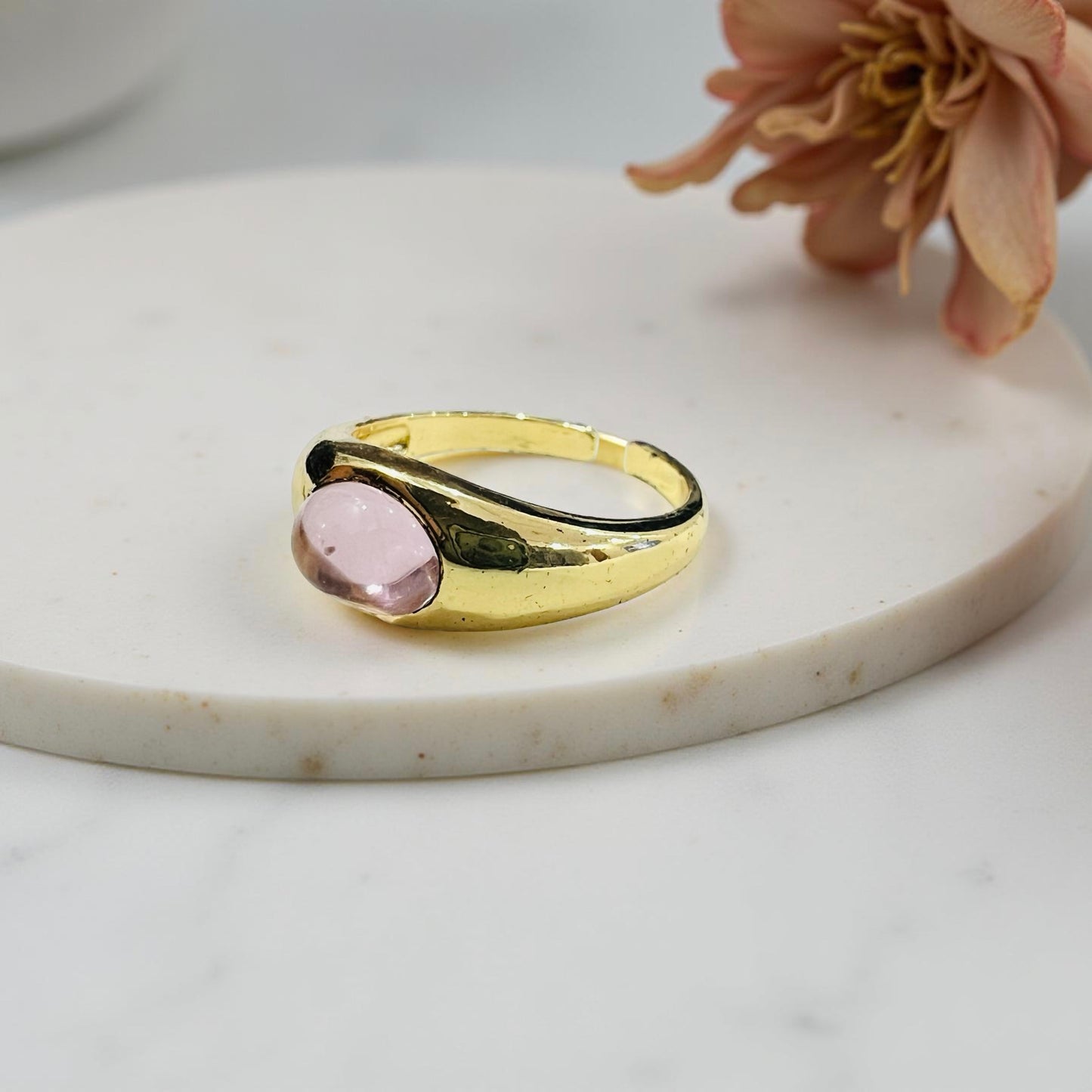 Pink Stone Statement Adjustable Gold Ring
