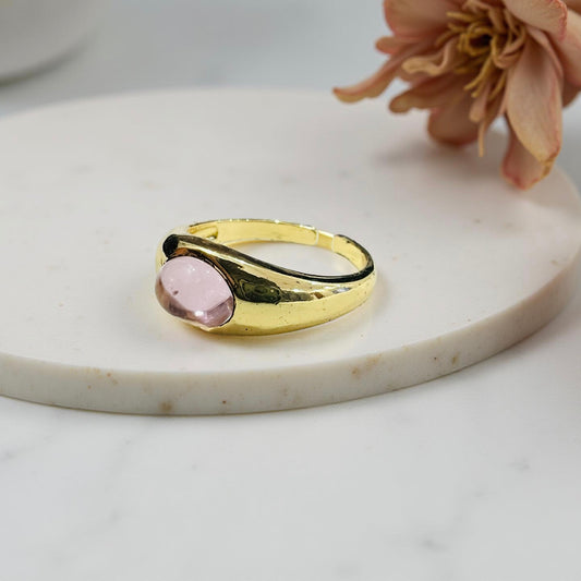 Pink Stone Statement Adjustable Gold Ring