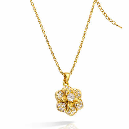Floral CZ Gold Pendant Chain