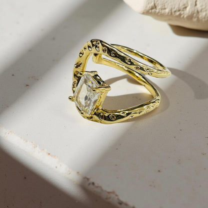 Radiant Twirl Solitaire Ring – Adjustable Gold Finish