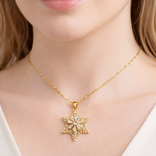 Star Pearl CZ Gold Pendant Chain