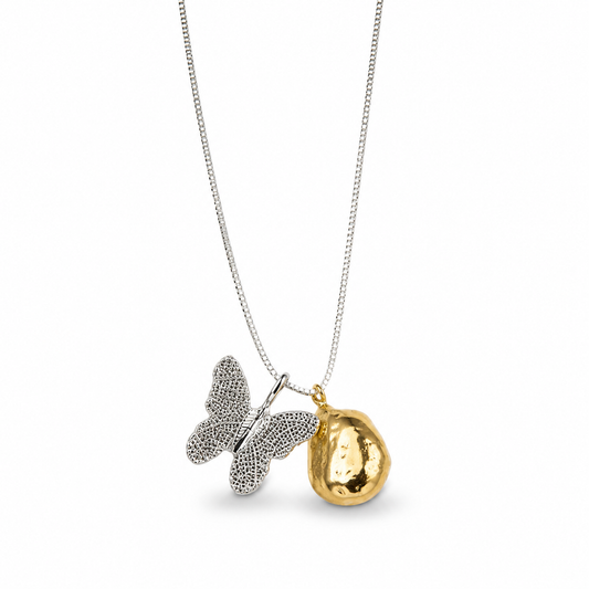 Dual-Tone Butterfly Gold Nugget Pendant Necklace | Jinam