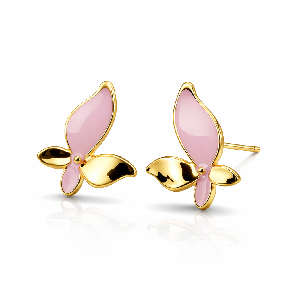 Kids Enamel Stud Earrings – Set of 3 Pairs (Butterfly, Daisy & Clover)