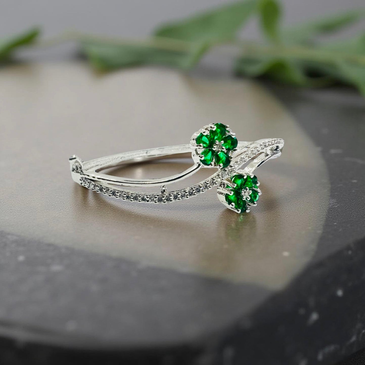Silver-Plated Emerald Floral Bracelet
