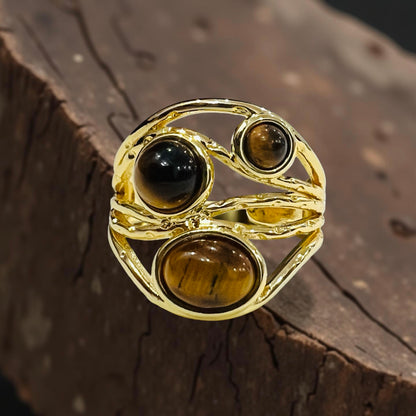Golden Tiger Eye Multi-Stone Statement Ring