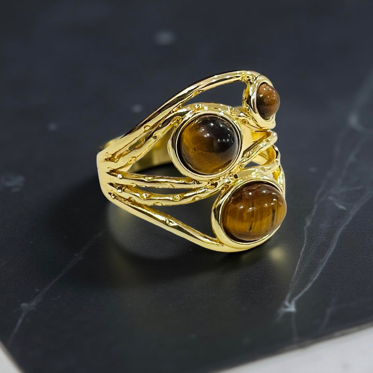 Golden Tiger Eye Multi-Stone Statement Ring