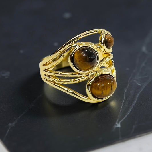 Golden Tiger Eye Multi-Stone Statement Ring