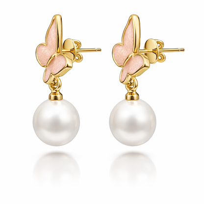 Butterfly Love Pearl Drop Earrings
