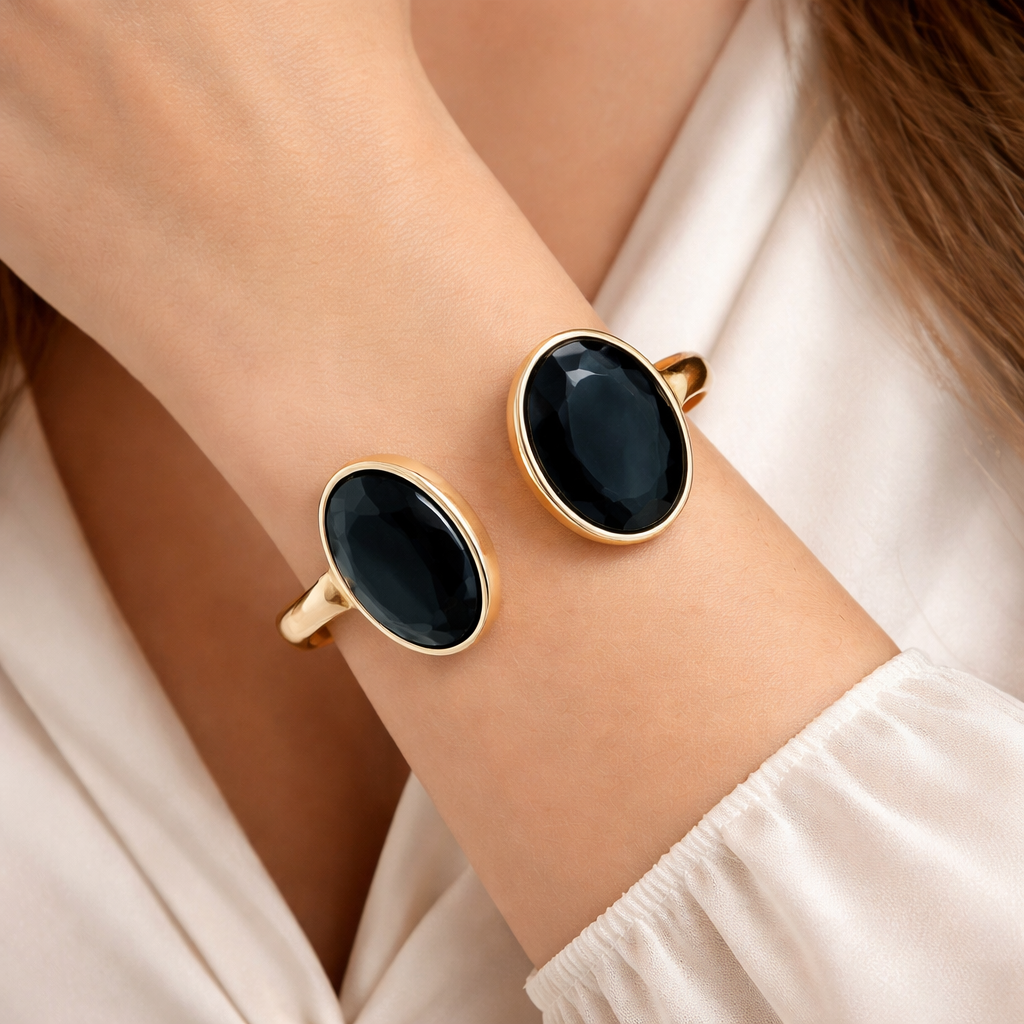 Elegant Black Onyx Open Cuff Bracelet