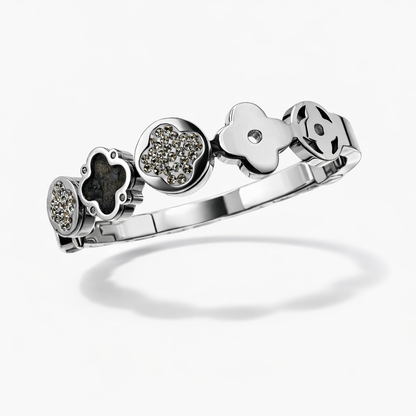 Elegant Clover Charm Bracelet in Silver Finish with Crystal & Enamel Accents