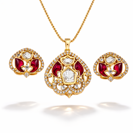 Ruby Royale Kundan Pendant Set