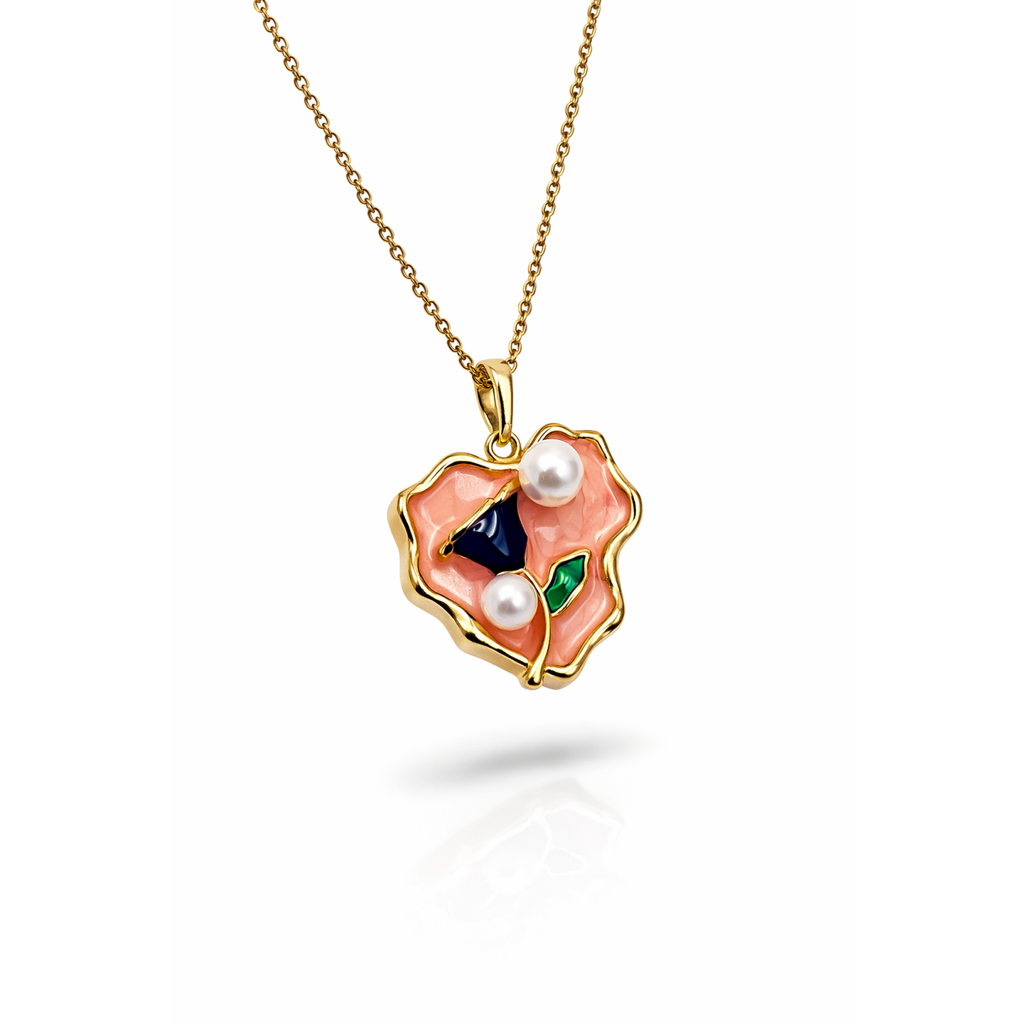 Peach Enamel Pearl Abstract Chain Pendant