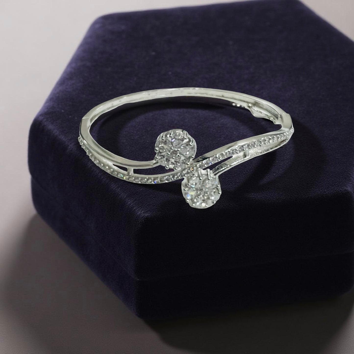Silver-Plated Dual Floral CZ Bracelet