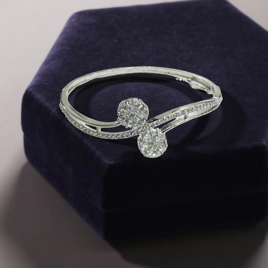 Silver-Plated Dual Floral CZ Bracelet