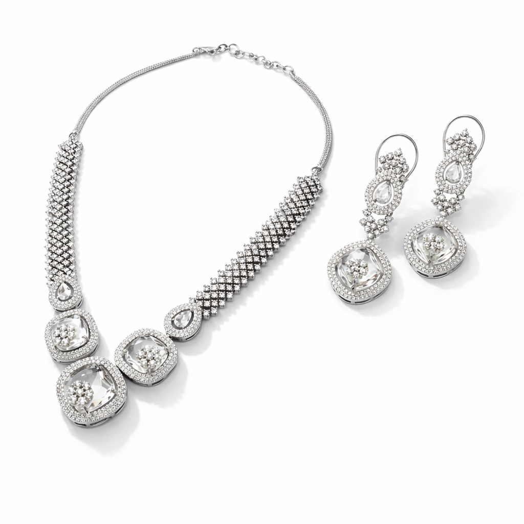Crystal Mirage Silver AD Necklace Set