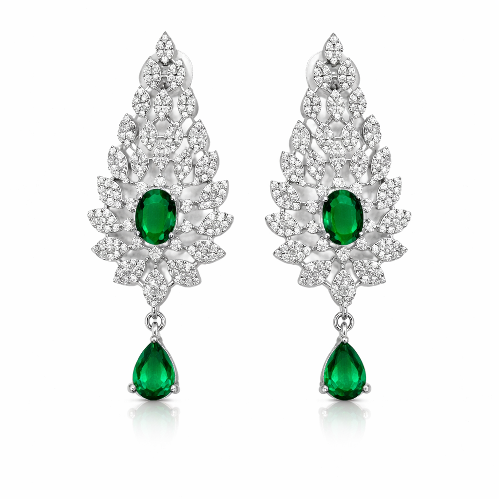 Silver Radiance Emerald AD Necklace Set