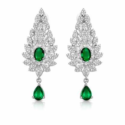 Silver Radiance Emerald AD Necklace Set