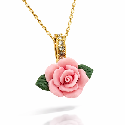 Rose Flower Gold Pendant Necklace