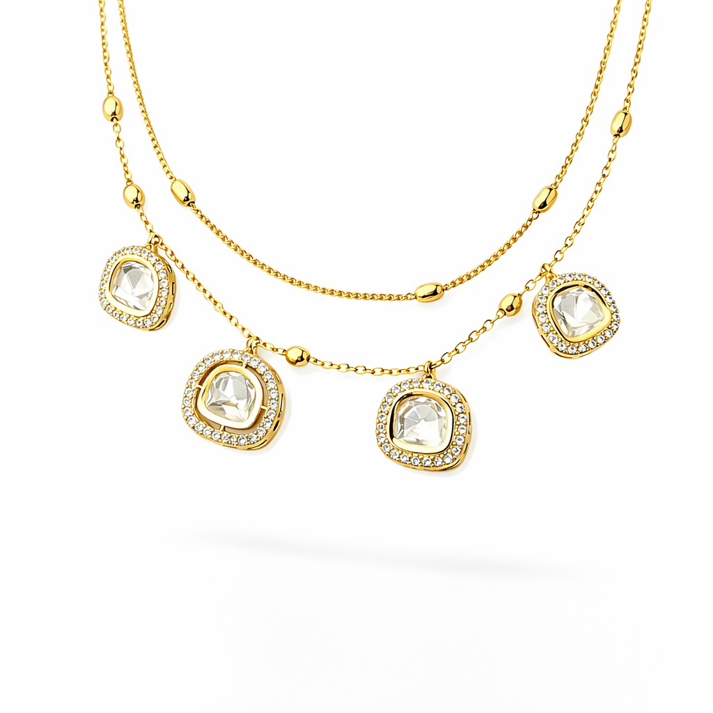 Royal Glow Gold Kundan Layered Necklace Set