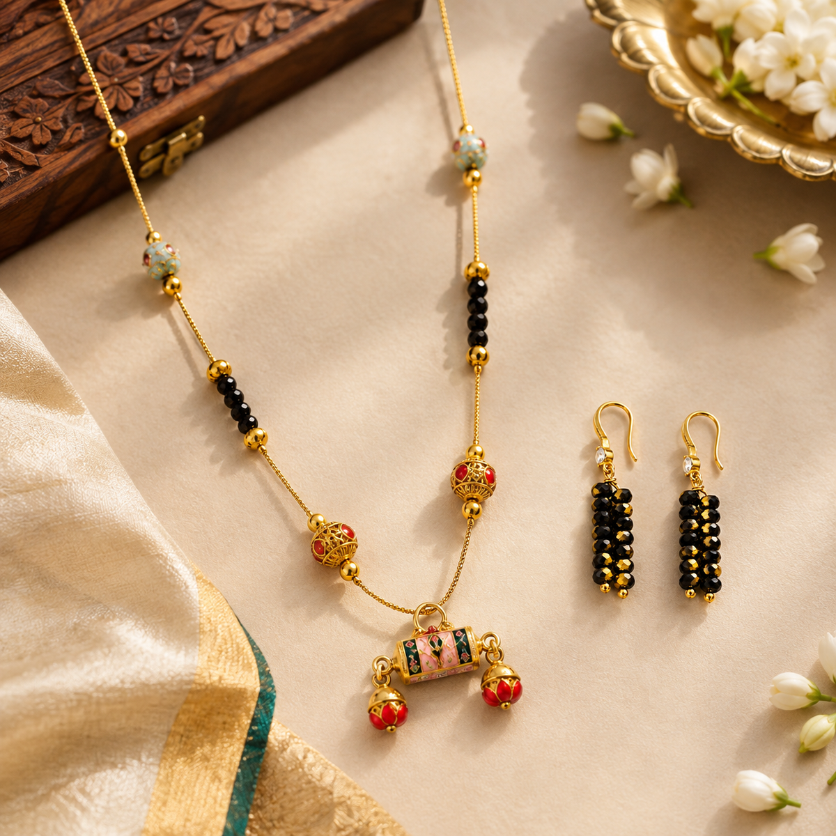 Meenakari Ghungroo Pendant Necklace Set