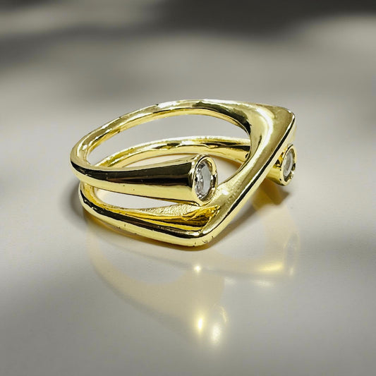 Dual Crystal Open Band Ring – Gold Plated | Adjustable Size