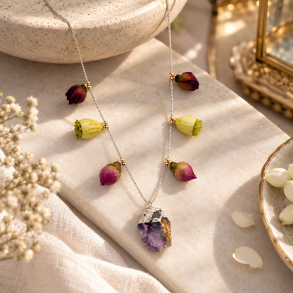 Multicolour Floral Charm Purple Pendant Necklace