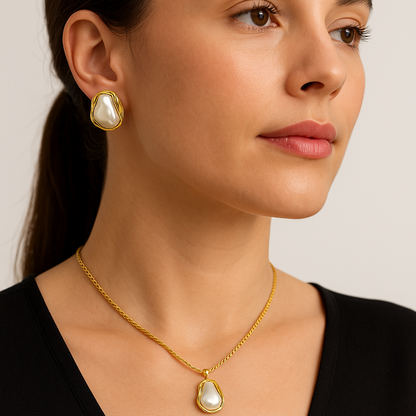 Designer Pearl Pendant & Stud Earrings Set – Anti Tarnish Gold Plated