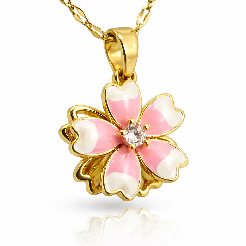 Pink Blossom Enamel Floral Chain Pendant