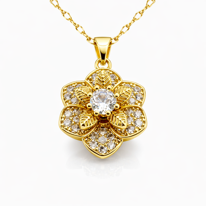 Floral CZ Gold Pendant Chain