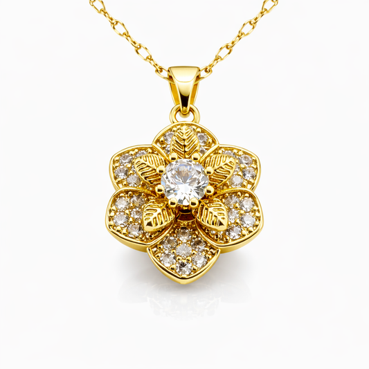 Floral CZ Gold Pendant Chain