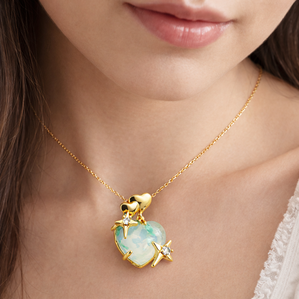 Celestial Heart Opal Star Chain Pendant