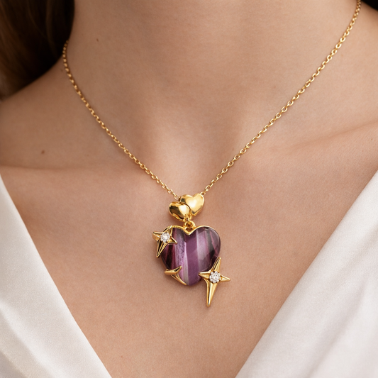 Aurora Heart Star Crystal Chain Pendant