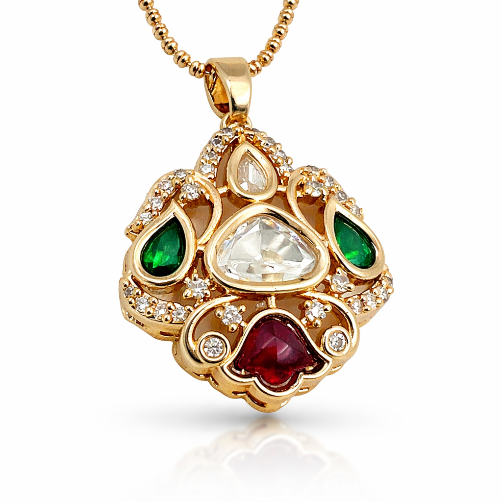 Traditional Kundan Style Multistone Pendant & Earrings Set