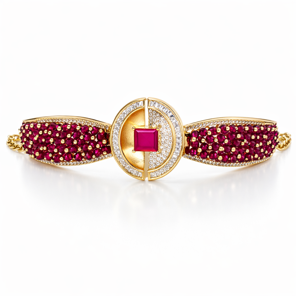 Oval Ruby & Diamond Gold Bracelet