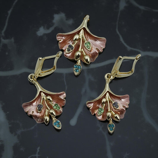 Gold-Plated Enamel Floral Jewellery Set