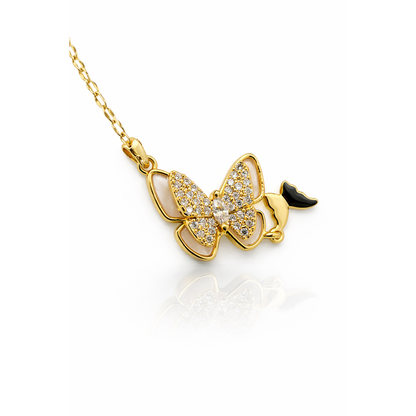 Elegant Butterfly Gold Chain Necklace with CZ Stone Pendant