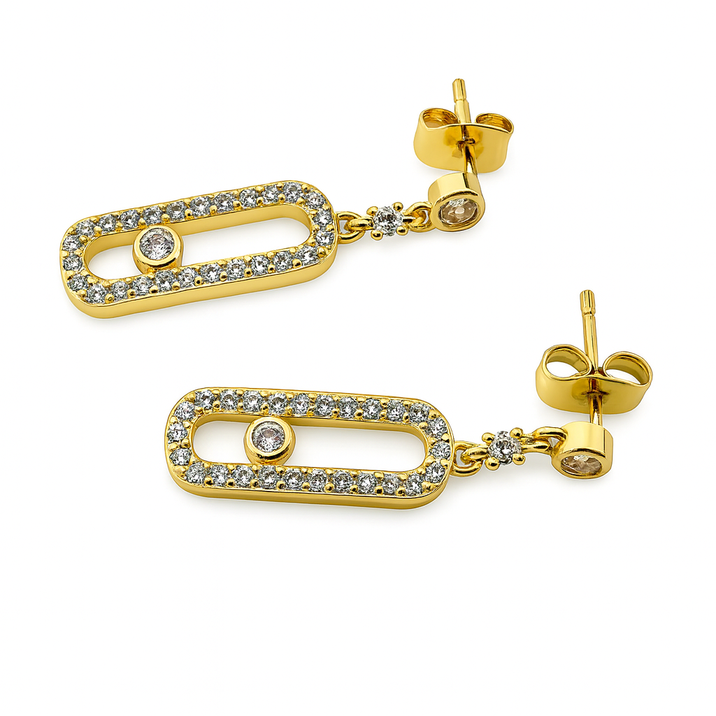 22k Gold-Plated CZ Oval Link Necklace & Earrings Set for Women | Anti-Tarnish