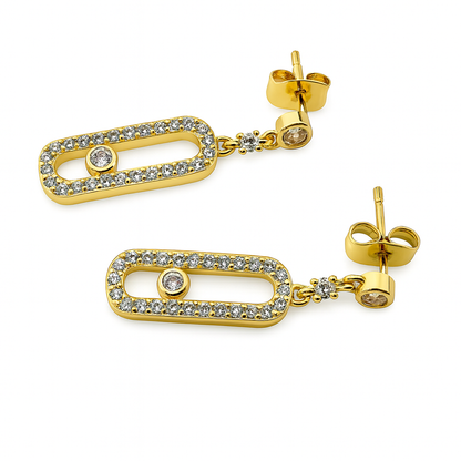 22k Gold-Plated CZ Oval Link Necklace & Earrings Set for Women | Anti-Tarnish