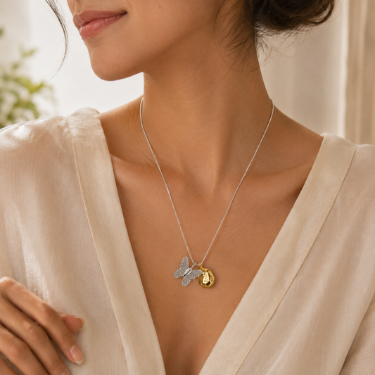 Dual-Tone Butterfly Gold Nugget Pendant Necklace | Jinam