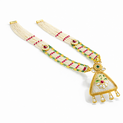 Golden Triad Pearl Kundan Necklace Set