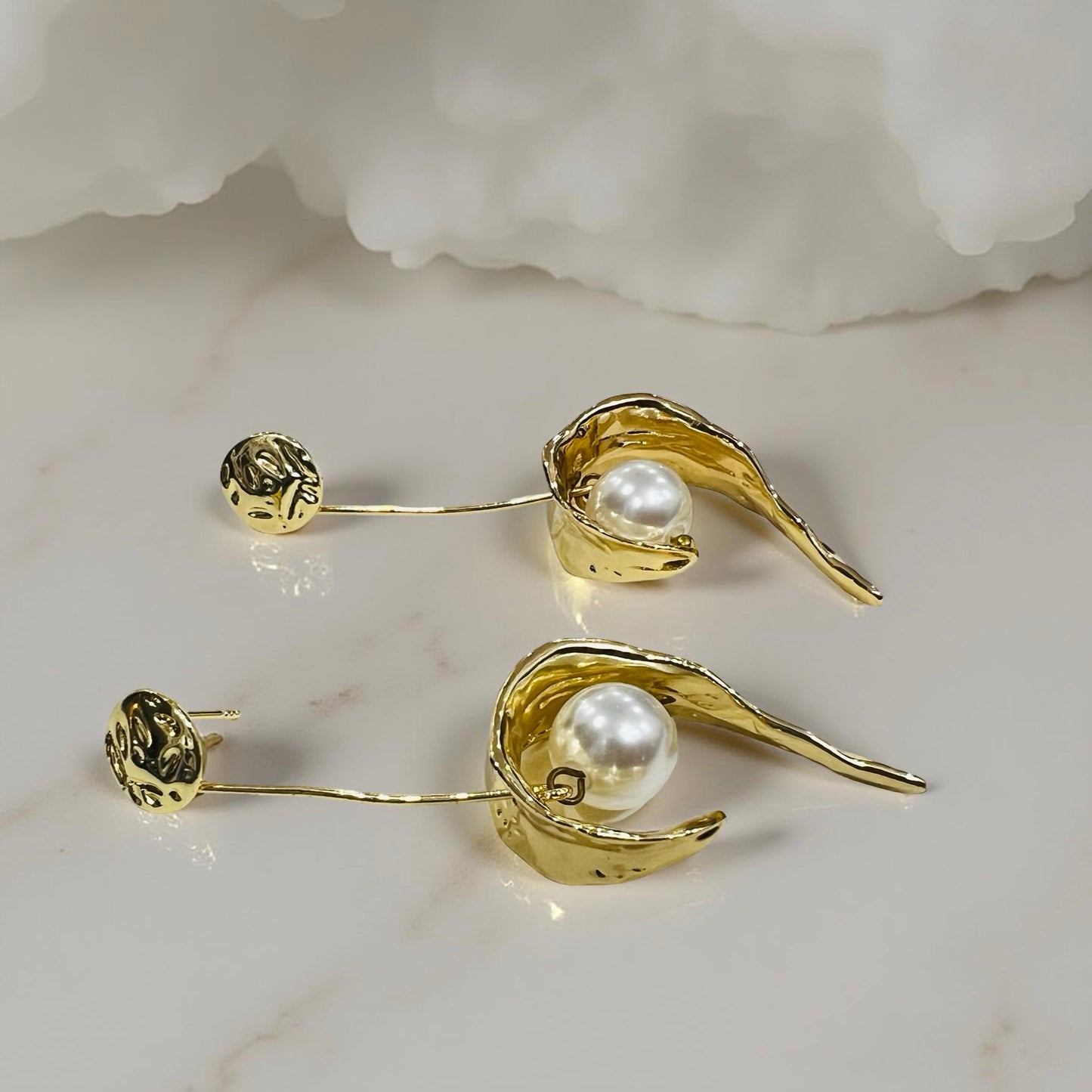 Sculpted Gold-Tone Pearl Drop Earrings