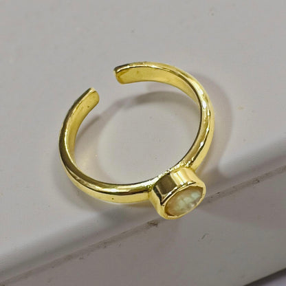 Minimalist Gold-Tone Adjustable Ring with Natural Iridescent Shell Stone