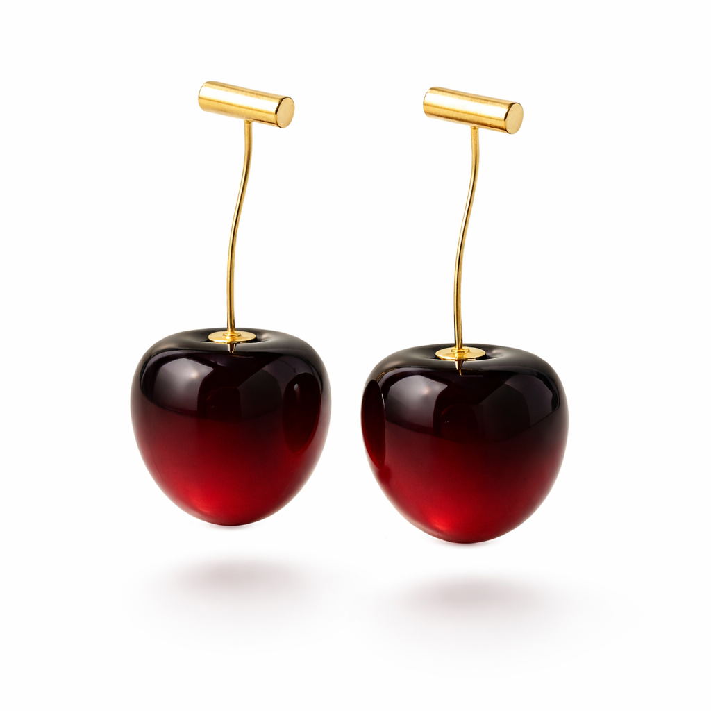 Jinam cherry glossy drop earrings featuring vibrant red, cherry-shaped design with a shiny finish, perfect for stylish accessories.
