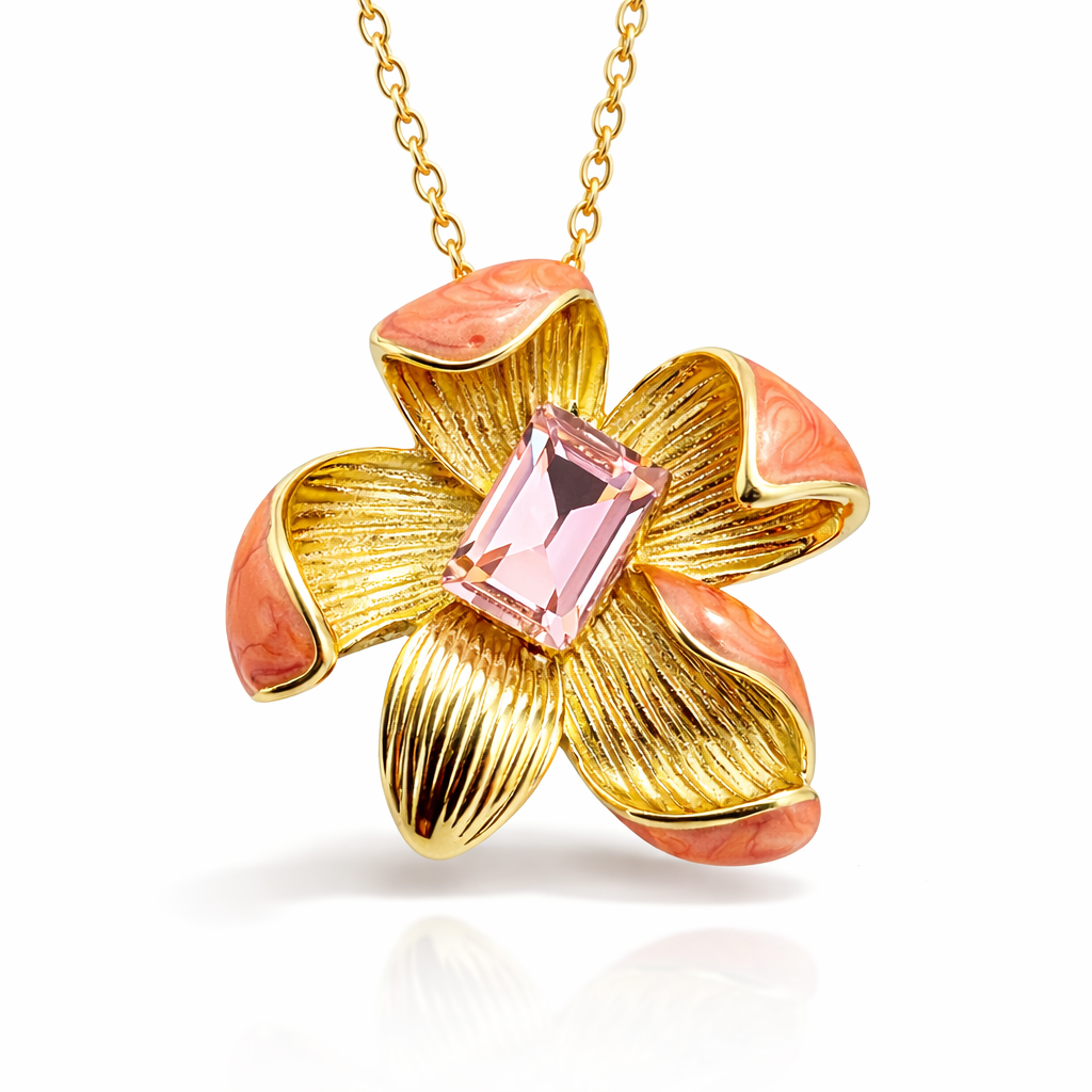 Designer Gold Finish Flower Pendant & Stud Earrings Set