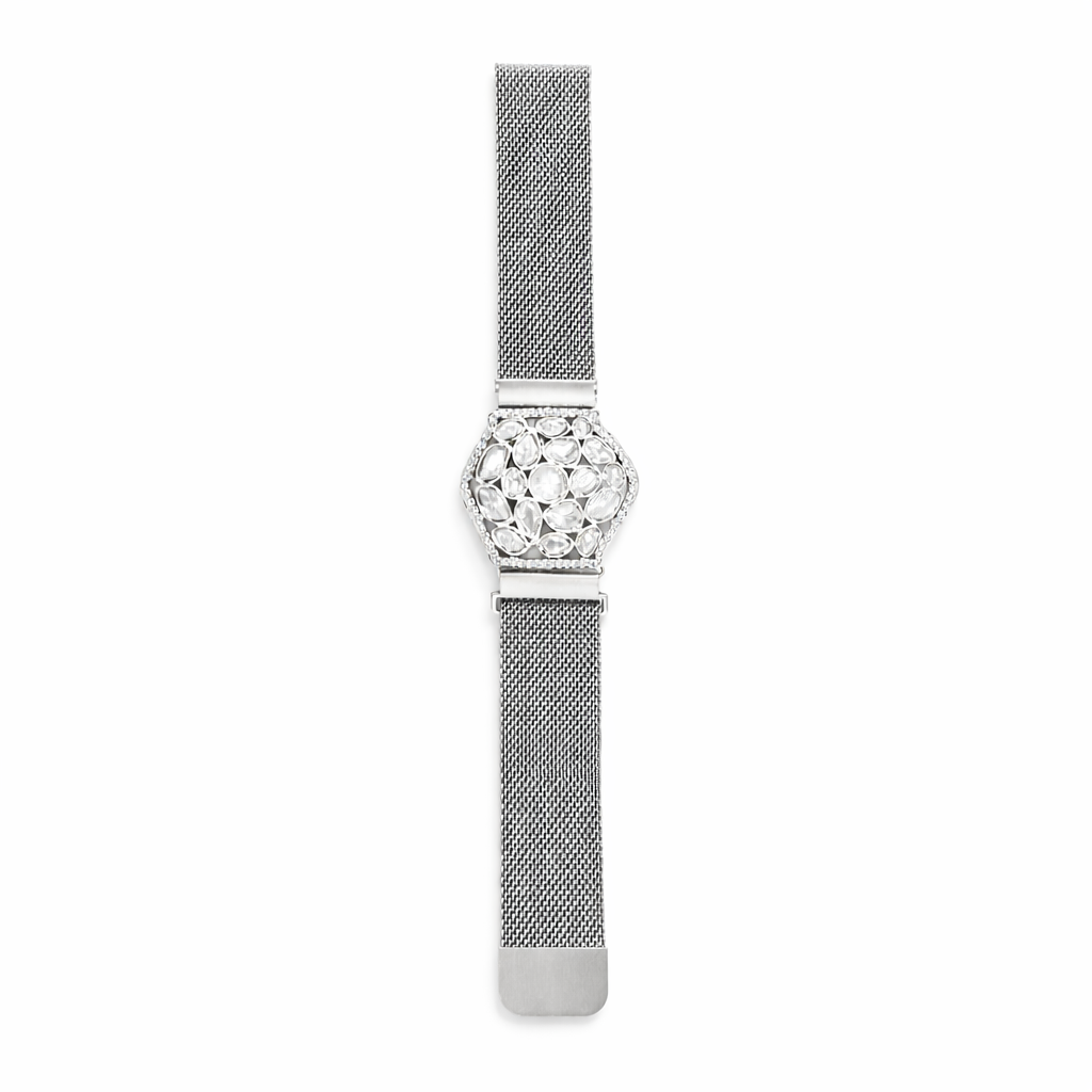Silver Radiance Magnetic Mesh Bracelet by Jinam featuring a sleek, woven metal design with magnetic clasp for stylish wear.