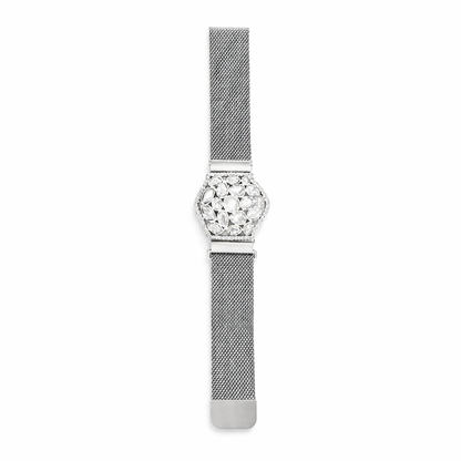 Silver Radiance Magnetic Mesh Bracelet by Jinam featuring a sleek, woven metal design with magnetic clasp for stylish wear.