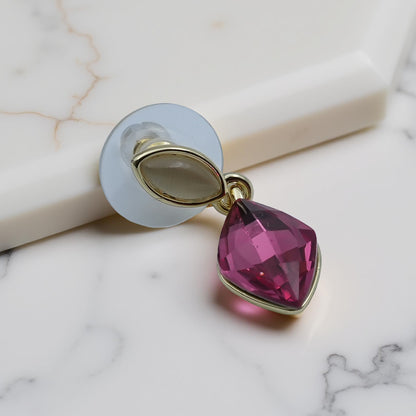 Ruby Pink Crystal Pendant & Earrings Set – Gold-Plated