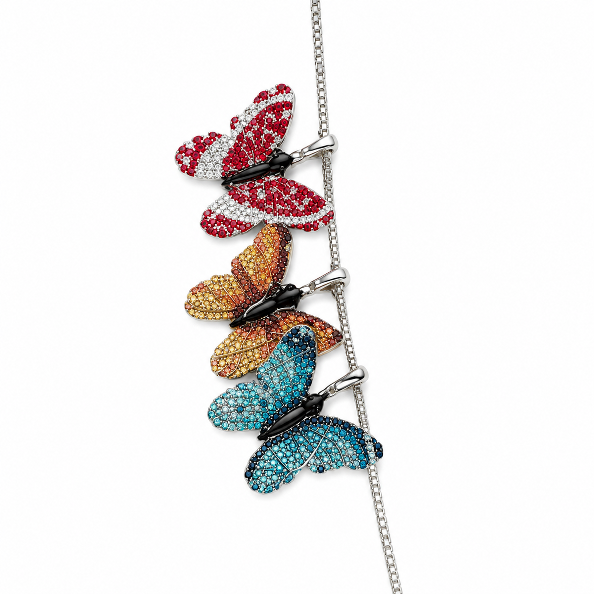 Multicolour Butterfly Charm Gold-Tone Pendant Necklace
